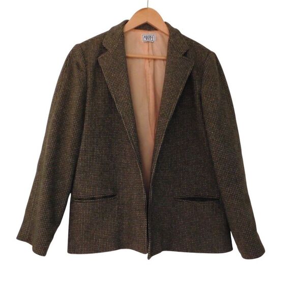 Vintage Womens Wool Blazer Tweed Open Front Wool Lined Olive Green Pockets Sz 14 - Picture 6 of 6